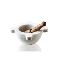 Kitchen Mortar in White Carrara Marble with Wooden Pestle 20cm -  Pharmaflorence